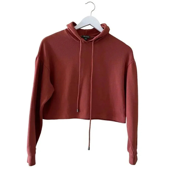 Wild Fable Cropped Boxy Hoodie Loopback Brown Soft Cozy Womens Sweatshirt SZ XS - Picture 1 of 8